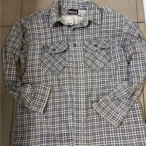 Bulwark FR Blue Plaid Button-Up Shirt. Men’s XL protective clothing